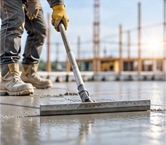 Crew finishing a fresh concrete slab